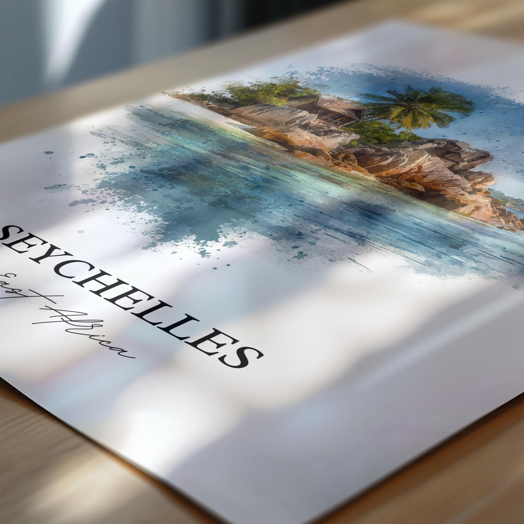 Seychelles Wall Art, Seychelles Print, Seychelles Watercolor Art, East Africa Gift, Travel Print, Travel Poster, Housewarming Gift
