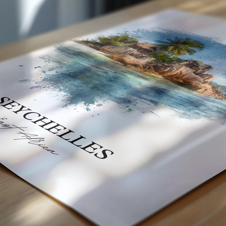 Seychelles Wall Art, Seychelles Print, Seychelles Watercolor Art, East Africa Gift, Travel Print, Travel Poster, Housewarming Gift