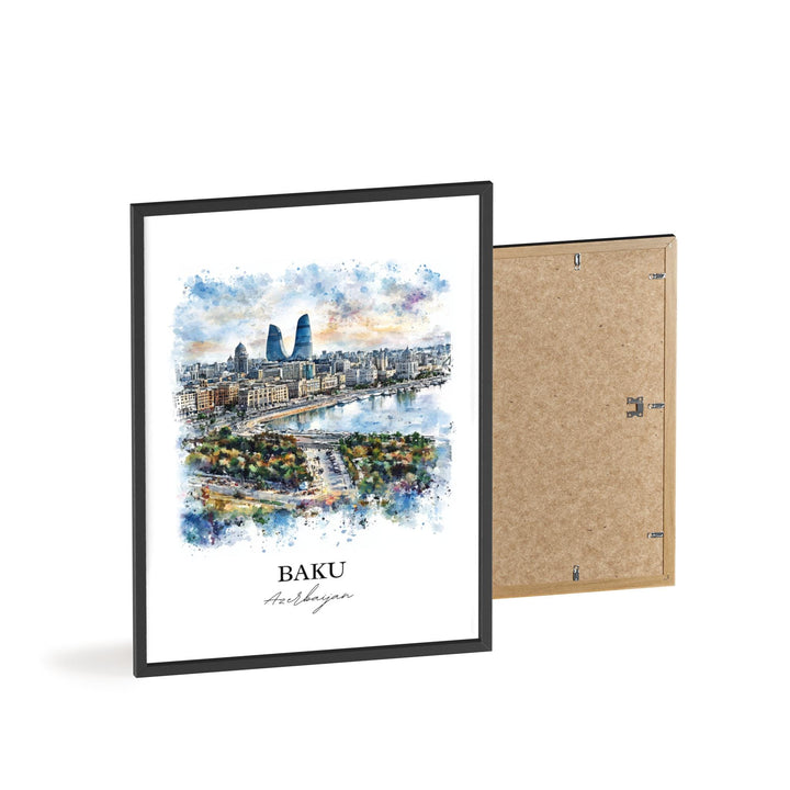 Baku Wall Art, Azerbaijan Print, Azerbaijan Watercolor Art, Baku Azerbaijan Gift, Travel Print, Travel Poster, Housewarming Gift