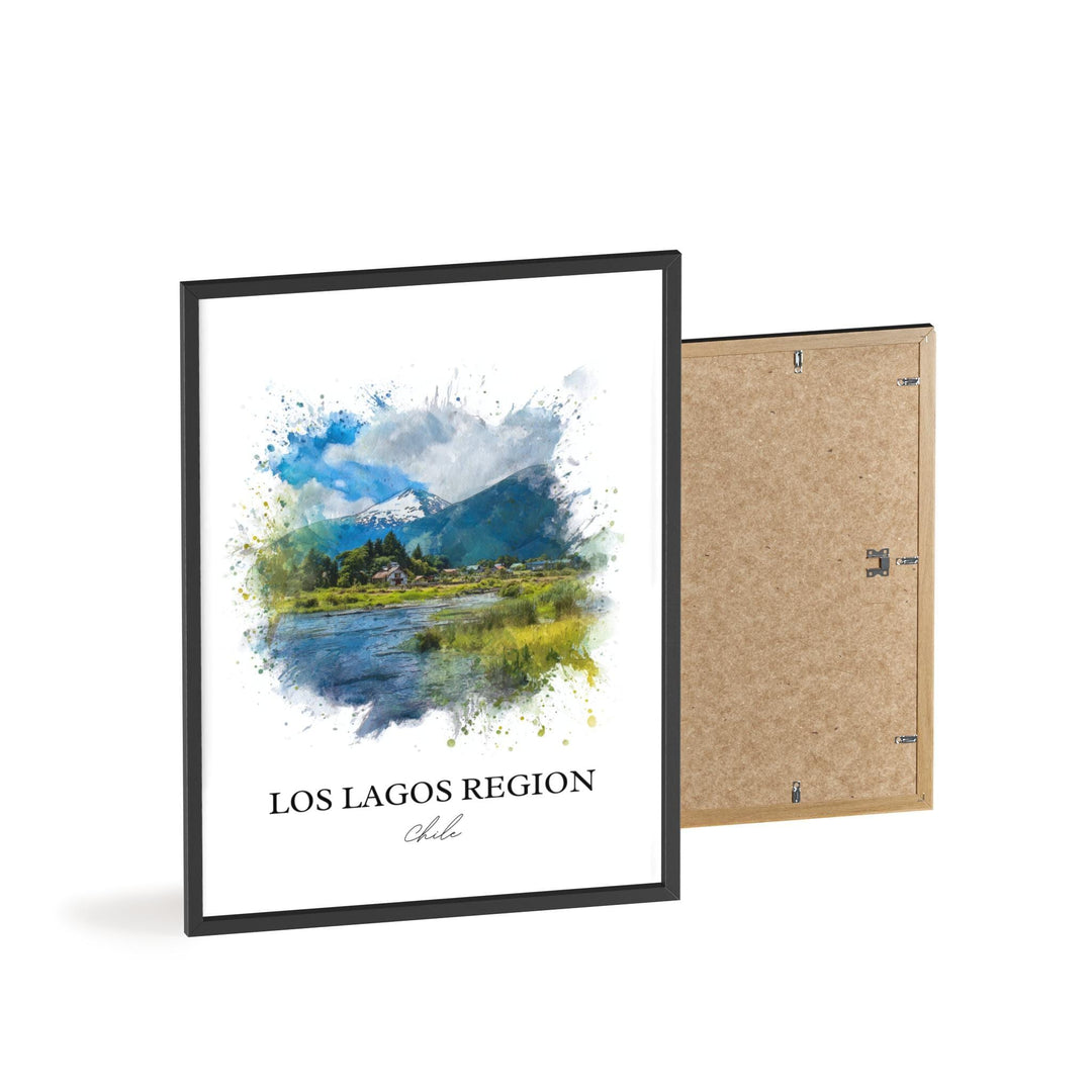 Los Lagos Region Wall Art, Los Lagos Print, Los Lagos Watercolor Art, Los Lagos Chile Gift, Travel Print, Travel Poster, Housewarming Gift