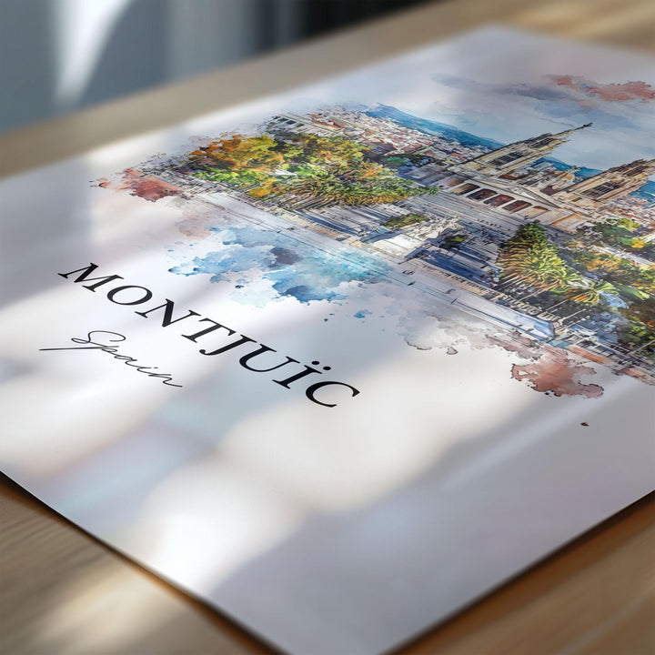 Montjuic Spain Wall Art, Barcelona Print, Catalonia Spain Watercolor Art, Montjuic Gift, Travel Print, Travel Poster, Housewarming Gift