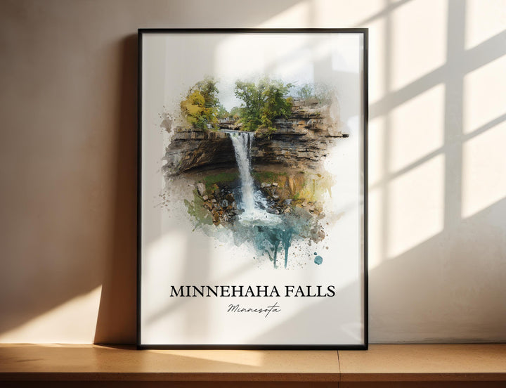 Minnehaha Falls Wall Art, Minneapolis Print, Minnesota Watercolor Art, Minnehaha Falls Gift, Travel Print, Travel Poster, Housewarming Gift