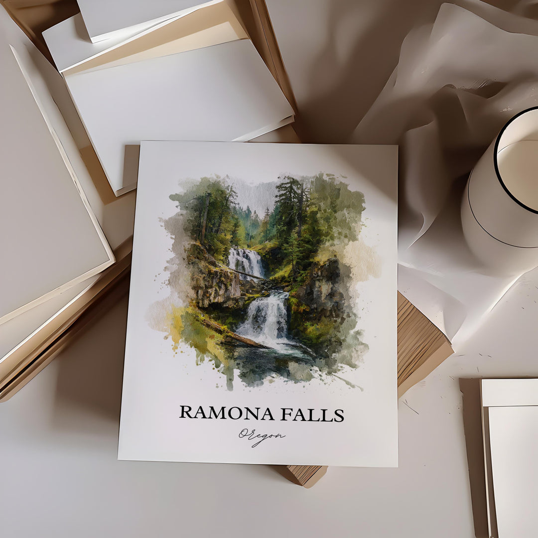 Ramona Falls, Oregon, USA – Watercolor Art Print