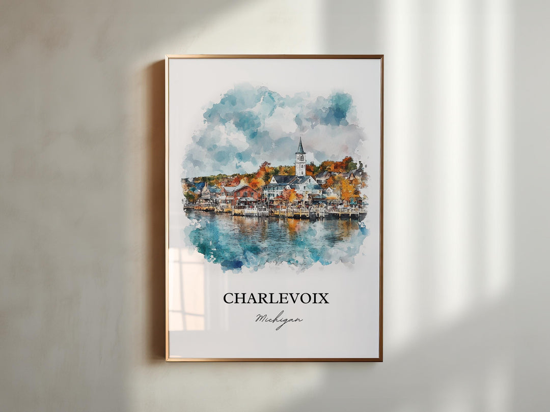Charlevoix MI Wall Art, Lake Michigan Print, Charlevoix MI Watercolor Art, Charlevoix Gift, Travel Print, Travel Poster, Housewarming Gift