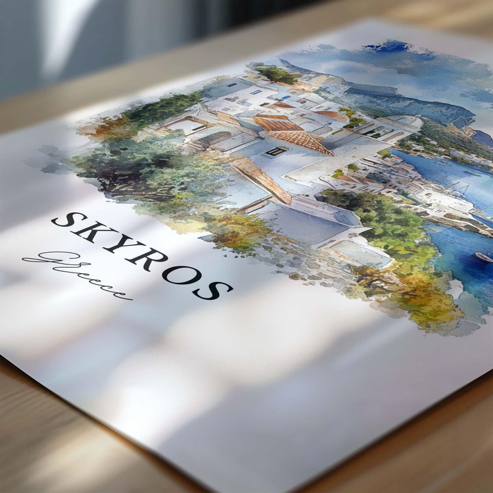 Skyros Wall Art, Skyros Greece Print, Skyros Watercolor Art, Sporades Islands Gift, Travel Print, Travel Poster, Housewarming Gift
