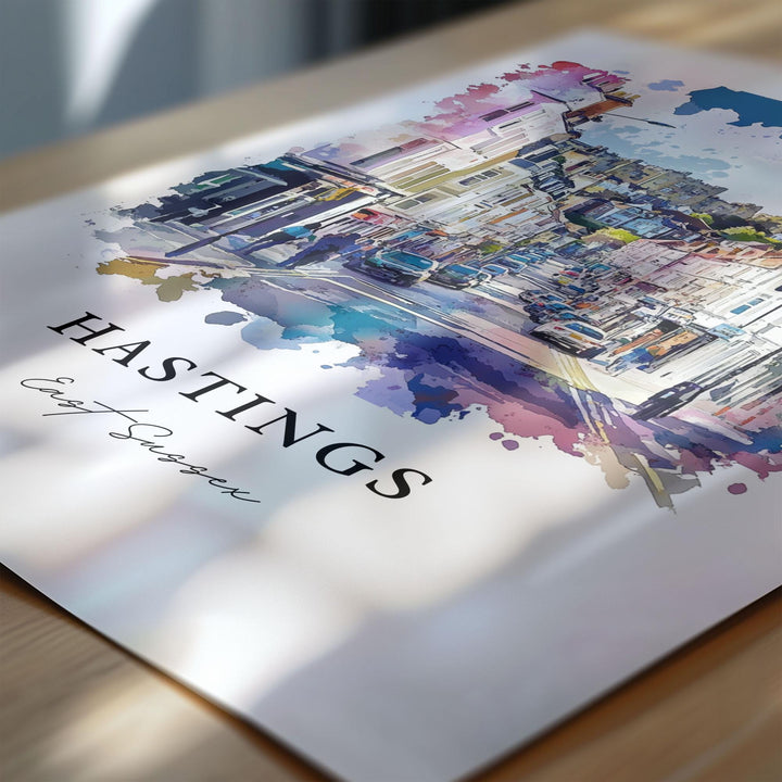 Hastings UK Wall Art, East Sussex Print, Hastings Watercolor Art, Hastings East Sussex Gift, Travel Print, Travel Poster, Housewarming Gift