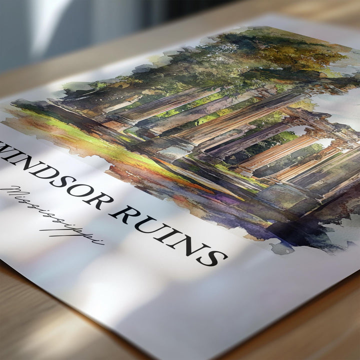 Windsor Ruins, Mississippi, USA – Watercolor Art Print