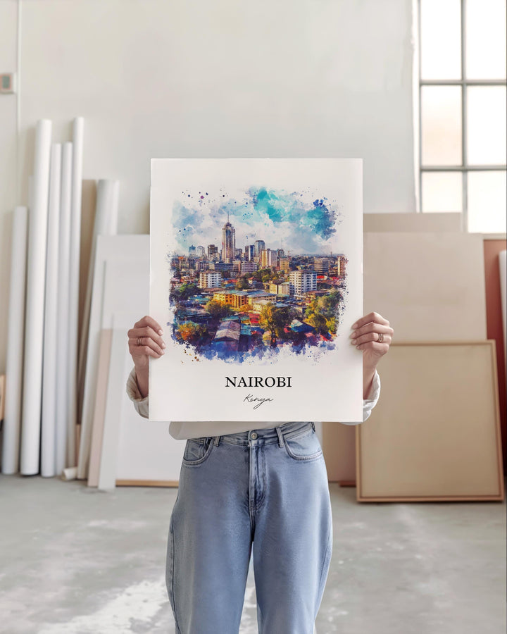 Nairobi Wall Art, Nairobi Print, Kenya Watercolor Art, Nairobi Kenya Gift, Travel Print, Travel Poster, Housewarming Gift