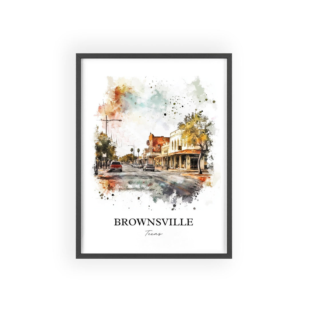 Brownsville TX Wall Art, Cameron County Print, Texas Watercolor Art, Brownsville Texas Gift, Travel Print, Travel Poster, Housewarming Gift