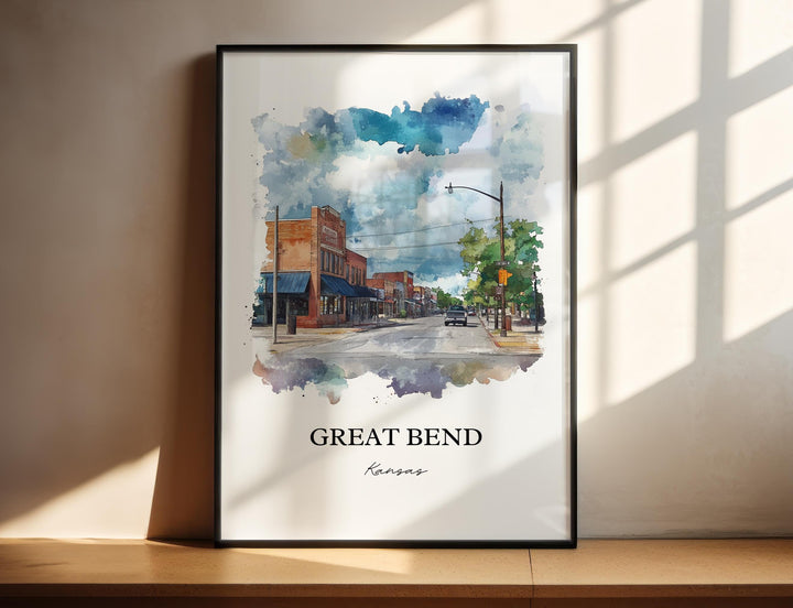 Great Bend KS Wall Art, Barton County Print, Kansas Watercolor Art, Great Bend Kansas Gift, Travel Print, Travel Poster, Housewarming Gift