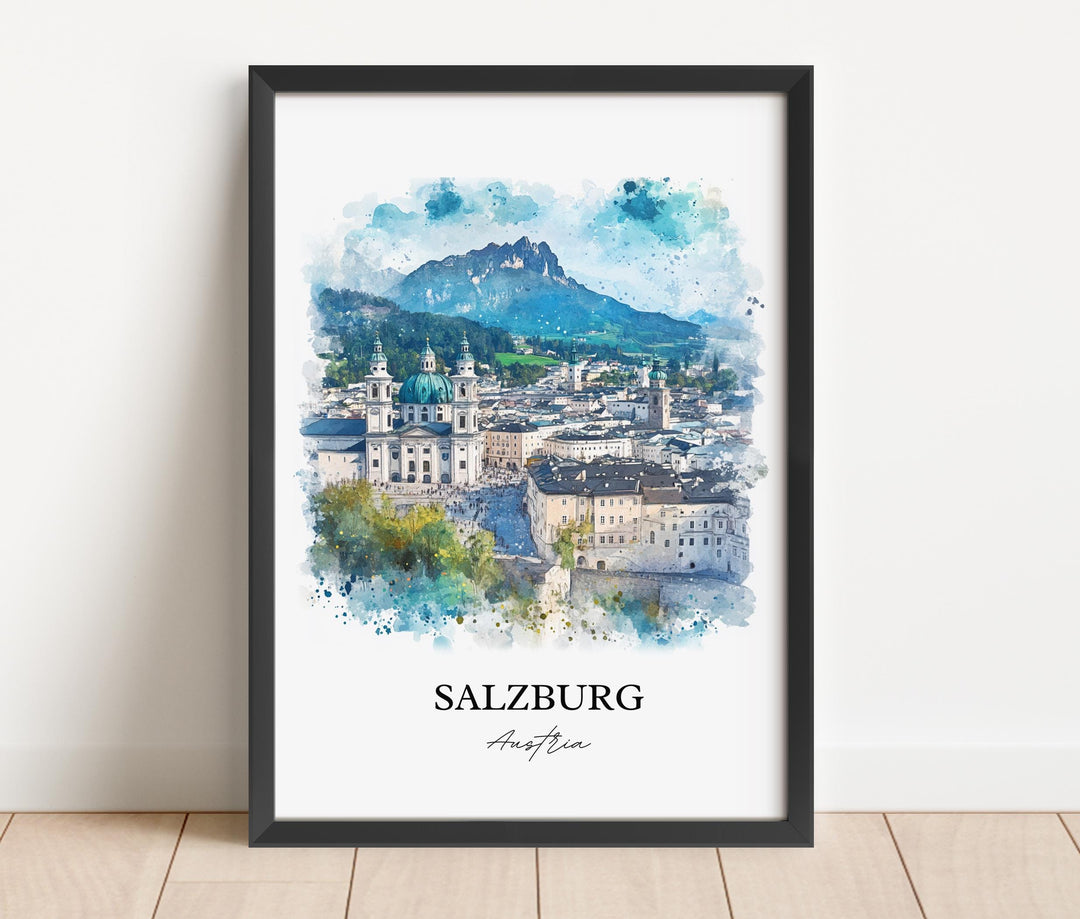 Salzburg Wall Art, Austria Print, Austria Watercolor Art, Salzburg Gift, Travel Print, Travel Poster, Housewarming Gift