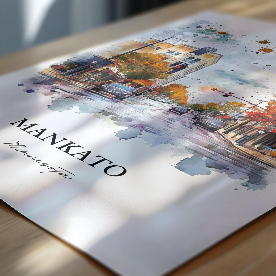 Mankato MN Wall Art,  Blue Earth MN Print, Minnesota Watercolor Art, Mankato Gift, Travel Print, Travel Poster, Housewarming Gift