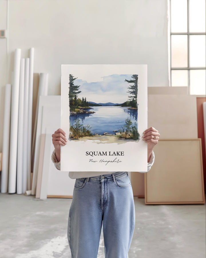 Squam Lake NH Wall Art, Grafton County Print, New Hampshire Watercolor Art, Squam Lake Gift, Travel Print, Travel Poster, Housewarming Gift