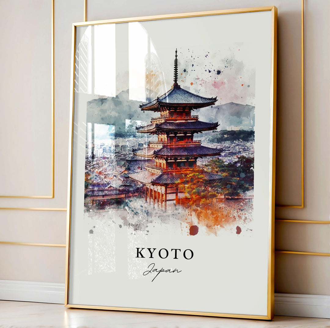 Kyoto Wall Art, Kyoto Japan Print, Kyoto Watercolor Art, Honshu Island Japan Gift,