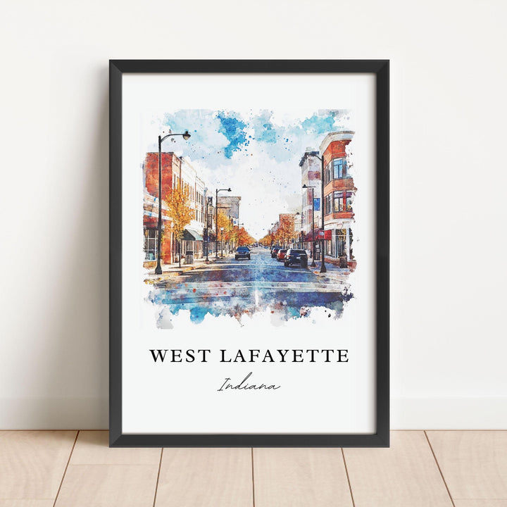 West Lafayette IN Art, West Lafayette Print, W Lafayette Watercolor, Purdue University Gift,