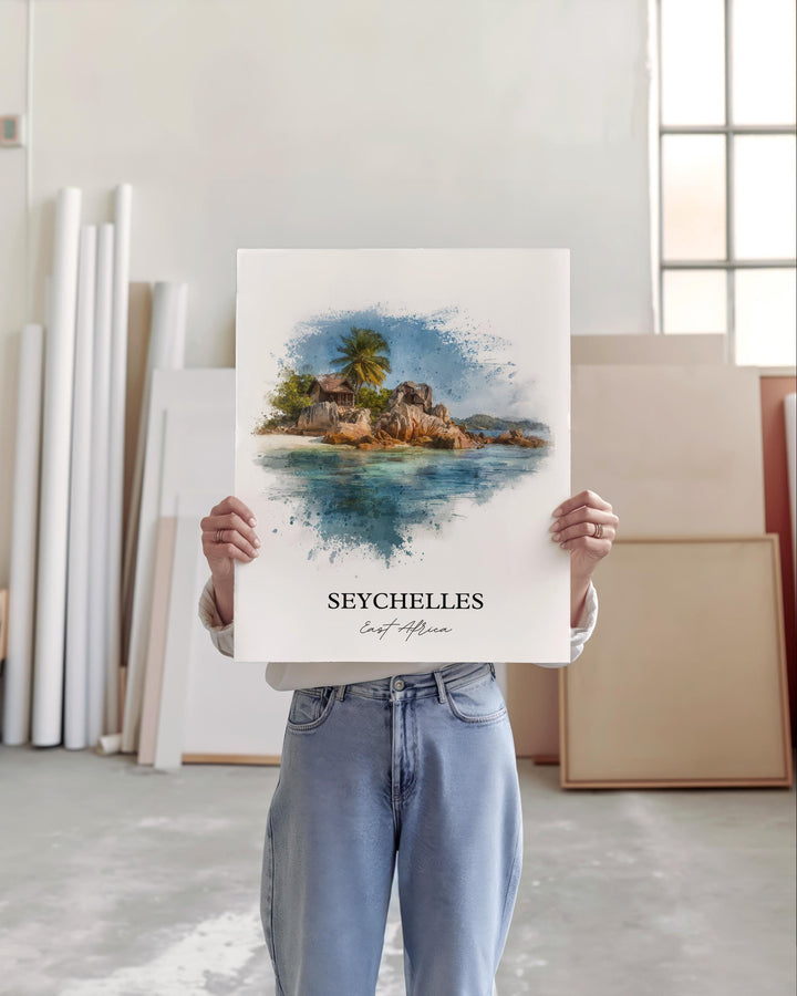 Seychelles Wall Art, Seychelles Print, Seychelles Watercolor Art, East Africa Gift, Travel Print, Travel Poster, Housewarming Gift