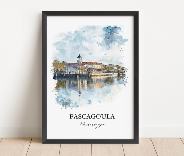 Pascagoula MS Wall Art, Jackson County Print, Mississippi Watercolor Art, Pascagoula Gift, Travel Print, Travel Poster, Housewarming Gift