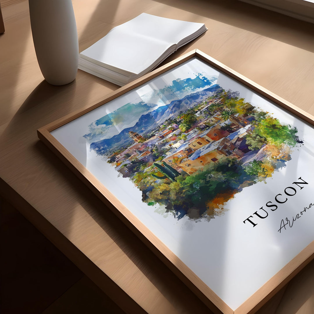 Tuscon AZ Wall Art, Tuscon Print, Tuscon Watercolor Art, Tuscon Arizona Gift,