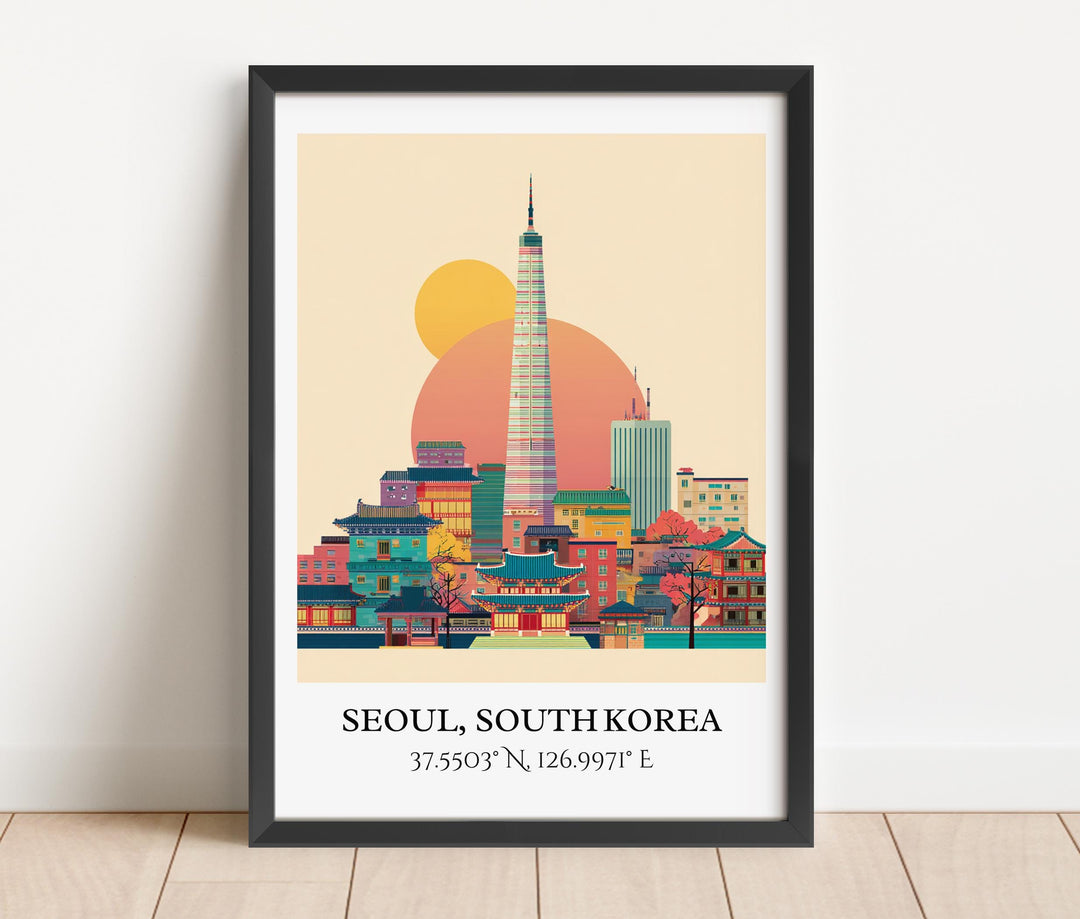 Seoul Art, Seoul Retro Travel Art, Seoul Home Decor, Seoul SK Gift, South Korea Travel Art, Travel Prints, Housewarming Gift
