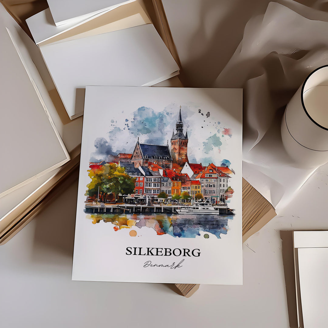 Silkeborg, Denmark – Watercolor Art Print of Jutlandic Peninsula