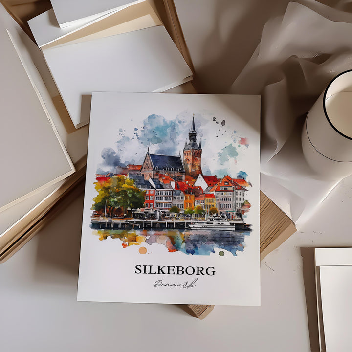 Silkeborg, Denmark – Watercolor Art Print of Jutlandic Peninsula
