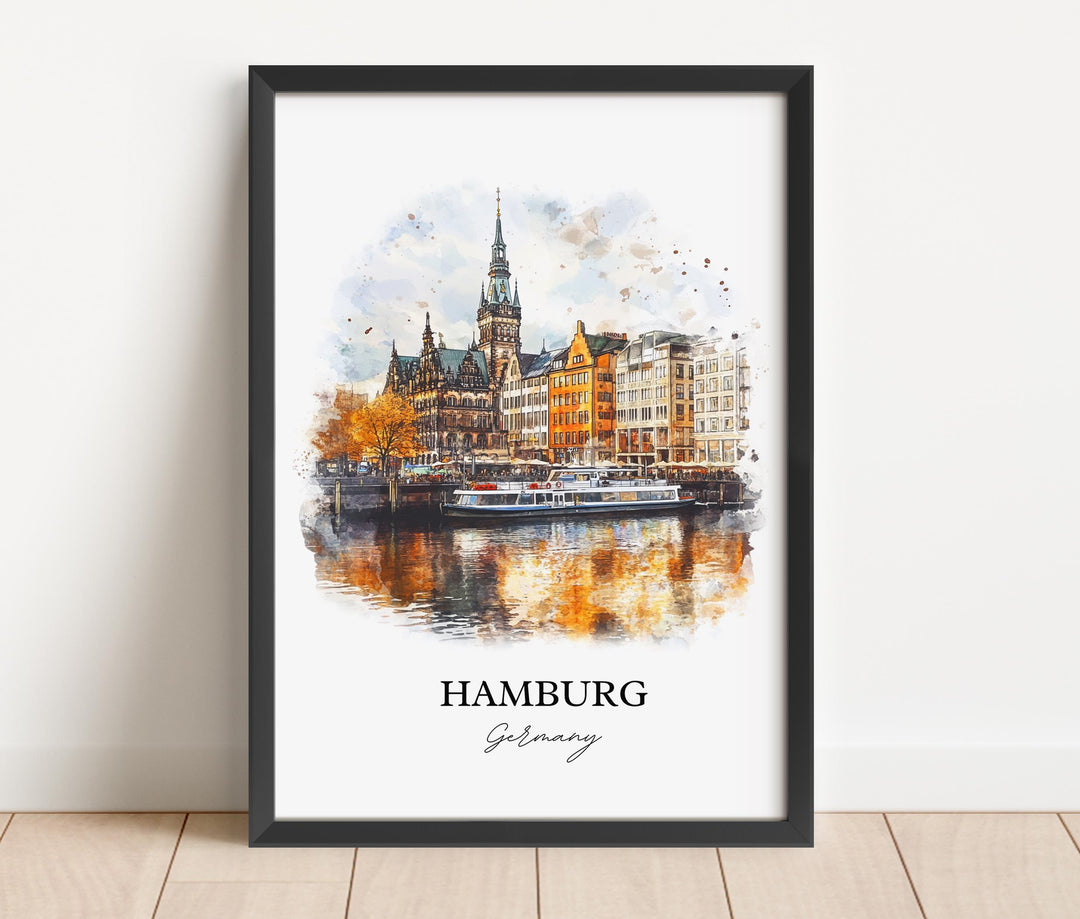 Hamburg Wall Art, Hamburg Germany Print, Germany Watercolor Art, Hamburg Gift, Travel Print, Travel Poster, Housewarming Gift