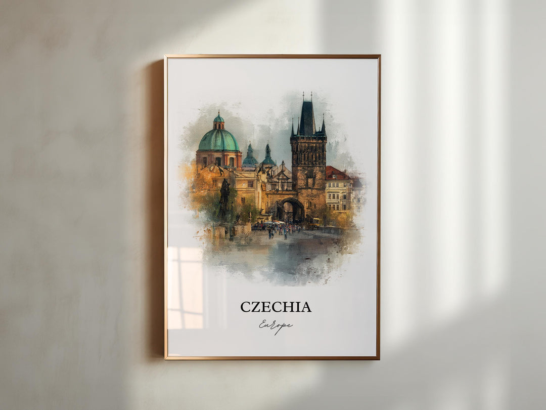 Czechia Wall Art, Czechia Print, Prague Watercolor Art, Czech Republic Gift, Travel Print, Travel Poster, Housewarming Gift