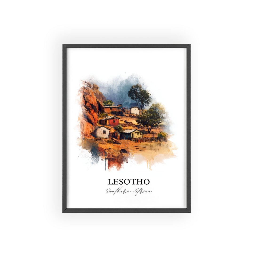 Lesotho Wall Art, Lesotho Print, Lesotho Watercolor Art, Lesotho Afica Gift, Travel Print, Travel Poster, Housewarming Gift
