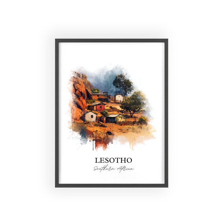 Lesotho Wall Art, Lesotho Print, Lesotho Watercolor Art, Lesotho Afica Gift, Travel Print, Travel Poster, Housewarming Gift
