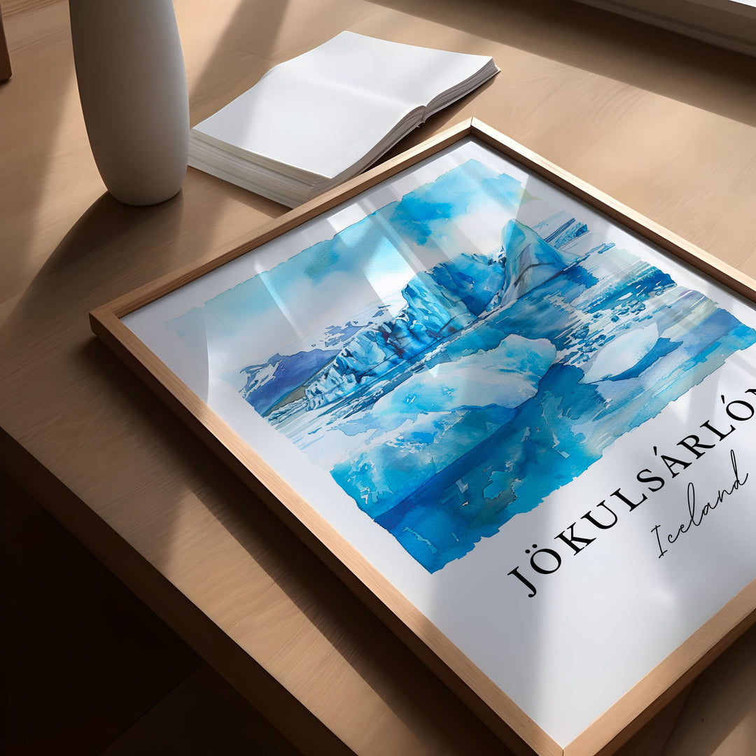 Jokulsarlon Wall Art, Iceland Print, Jokulsarlon Watercolor, Jokulsarlon Gift, Travel Poster, Housewarming Gift