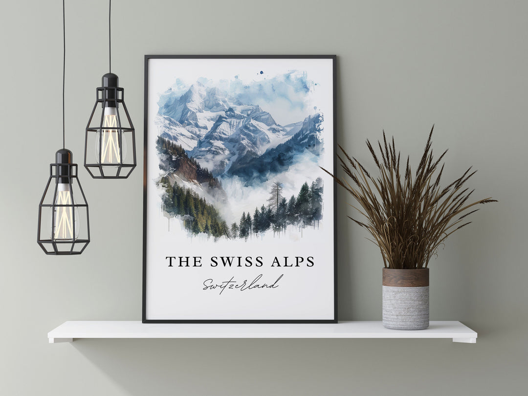 Swiss Alps Art Print, Swiss Alps Print, Switzerland Wall Art, Swiss Alps Gift, Travel Print, Travel Poster, Travel Gift, Housewarming Gift