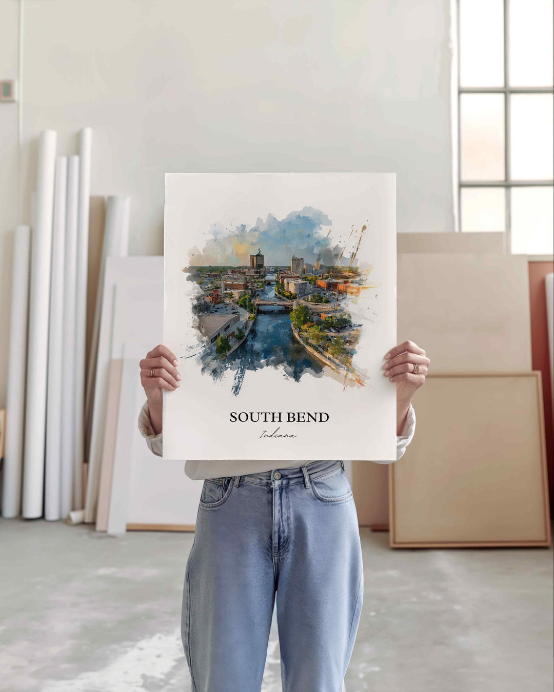 South Bend, Indiana Wall Art, South Bend Print, Indiana Watercolor Art, South Bend Indiana Gift, Travel Print, Travel Poster, Housewarming Gift