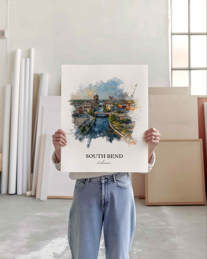 South Bend, Indiana Wall Art, South Bend Print, Indiana Watercolor Art, South Bend Indiana Gift, Travel Print, Travel Poster, Housewarming Gift