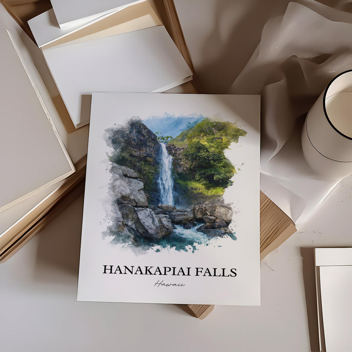 Hanakapiai Falls Wall Art, Na Pali Coast Print, Kauai Watercolor Art, Hanakapiai Falls Gift, Travel Print, Travel Poster, Housewarming Gift