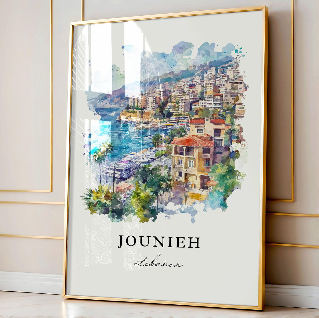 Jounieh Wall Art, Jounieh Lebanon Print, Keserwan Watercolor Art, Beirut Lebanon Gift,