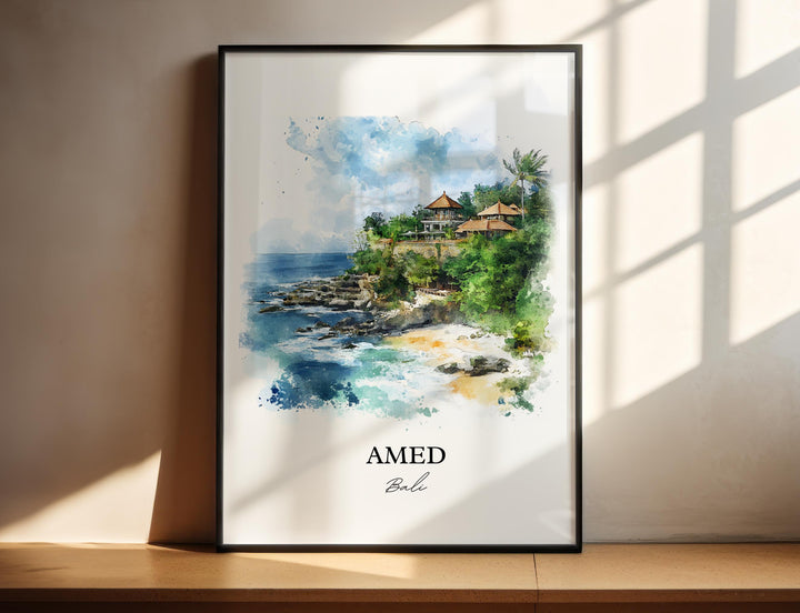 Amed Bali Wall Art, Karangasem Print, Bali Watercolor Art, Amed Bali Gift, Travel Print, Travel Poster, Housewarming Gift