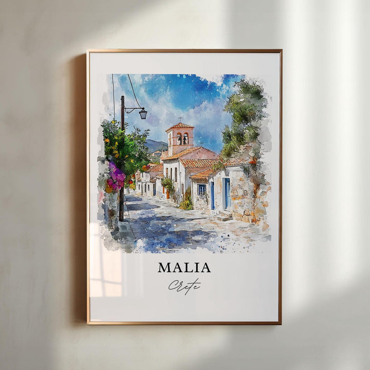Malia Crete Wall Art, Malia Greece Print, Crete Watercolor Art, Crete Gift, Crete Travel Print, Travel Poster, Housewarming Gift