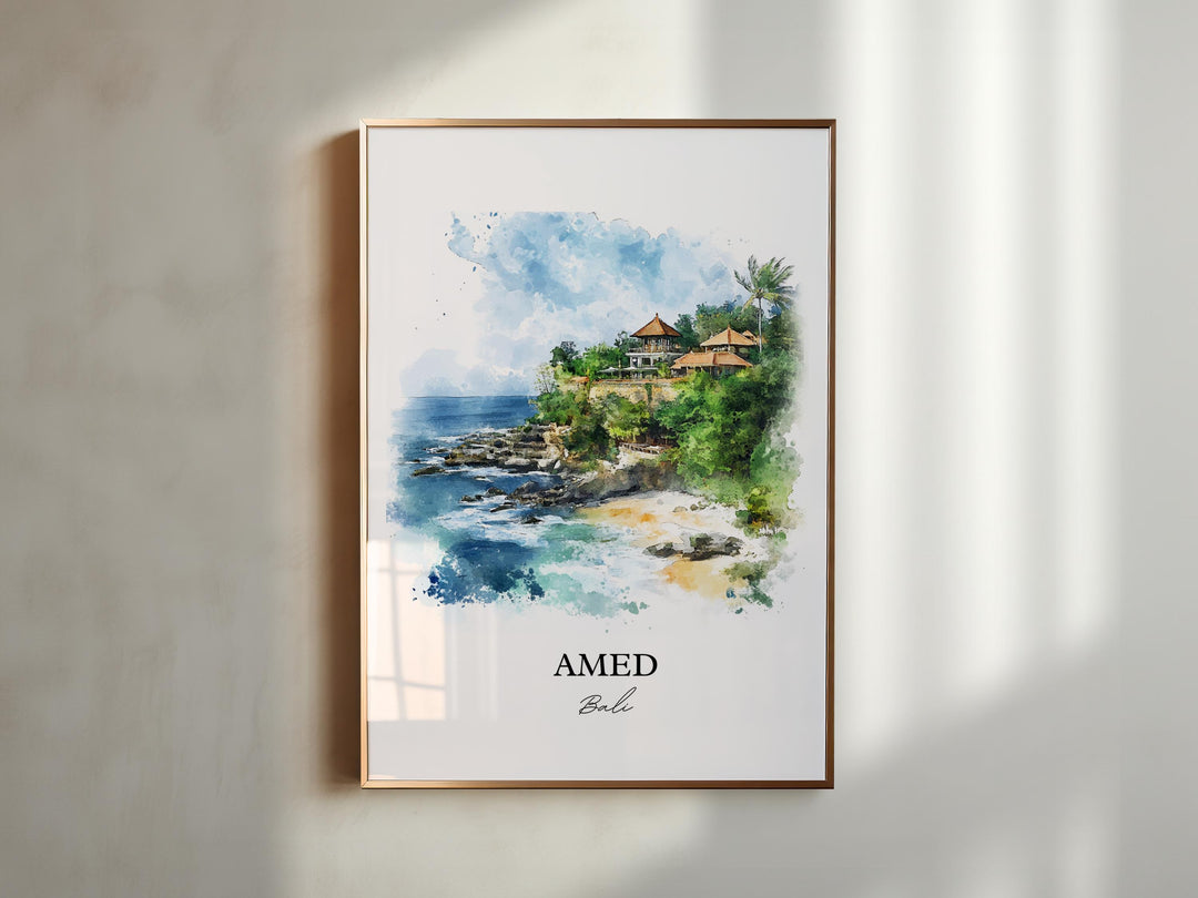 Amed Bali Wall Art, Karangasem Print, Bali Watercolor Art, Amed Bali Gift, Travel Print, Travel Poster, Housewarming Gift