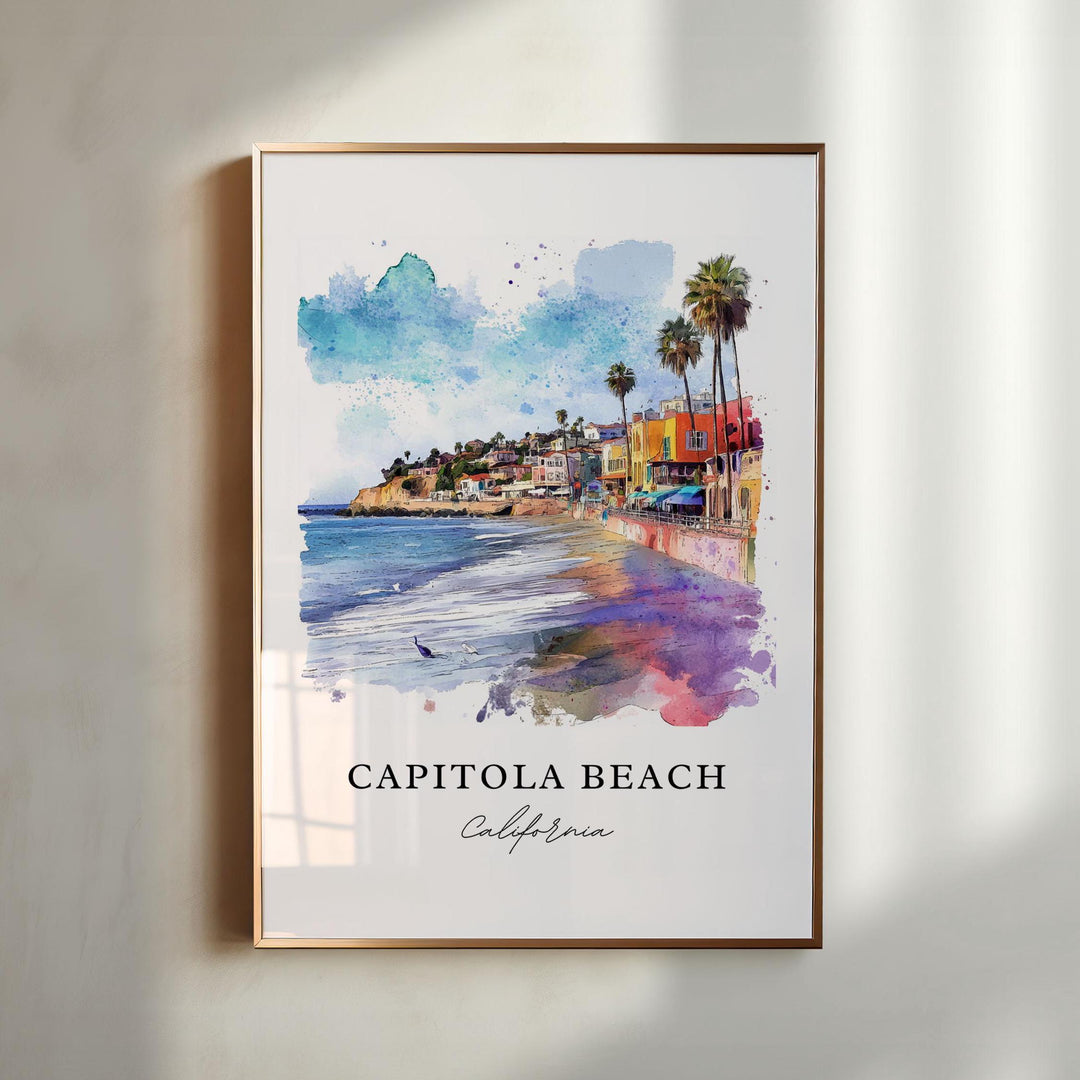 Capitola Beach Wall Art, Capitola CA Print, Capitola Cali Watercolor Art, Monterey Bay Gift,