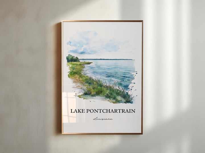 Lake Pontchartrain Art, New Orleans Print, Louisiana Watercolor Art, Lake Pontchartrain Gift, Travel Print, Travel Poster, Housewarming Gift