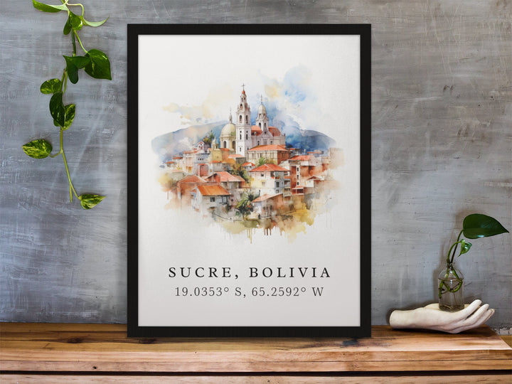 Sucre traditional travel art - Bolivia, Sucre poster, Wedding gift, Birthday present, Custom Text, Personalised Gift