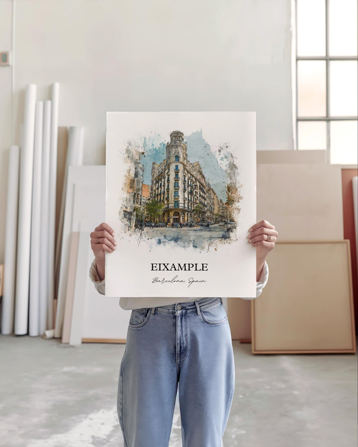 Eixample Barcelona Wall Art, Eixample Print, Plaça de Catalunya Watercolor Art, Barcelona Gift, Spain Print, Spain Poster, Housewarming Gift