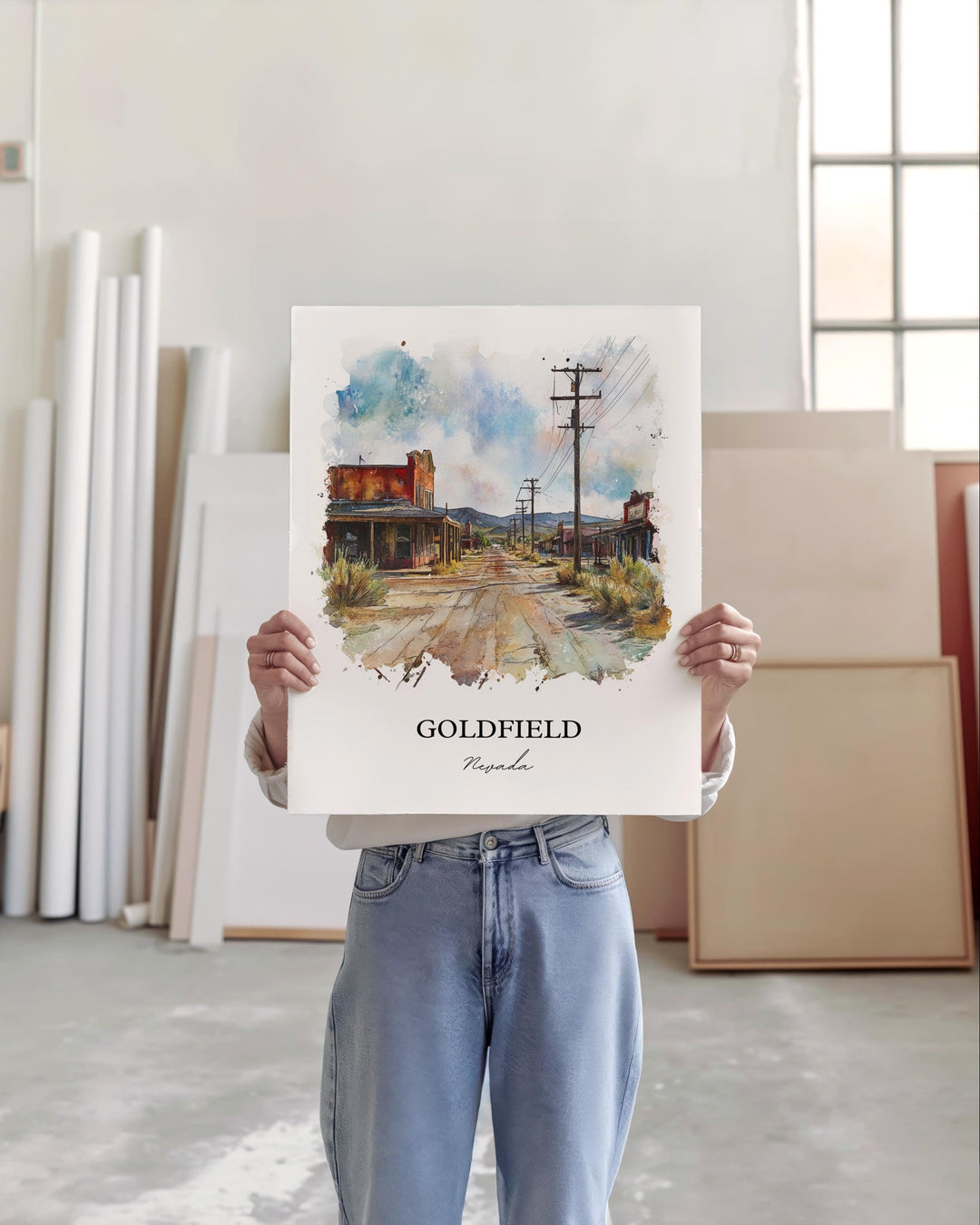 Goldfield NV Wall Art, Goldfield Nevada Print, Nevada Watercolor Art, Esmeralda County Gift, Travel Print, Travel Poster, Housewarming Gift