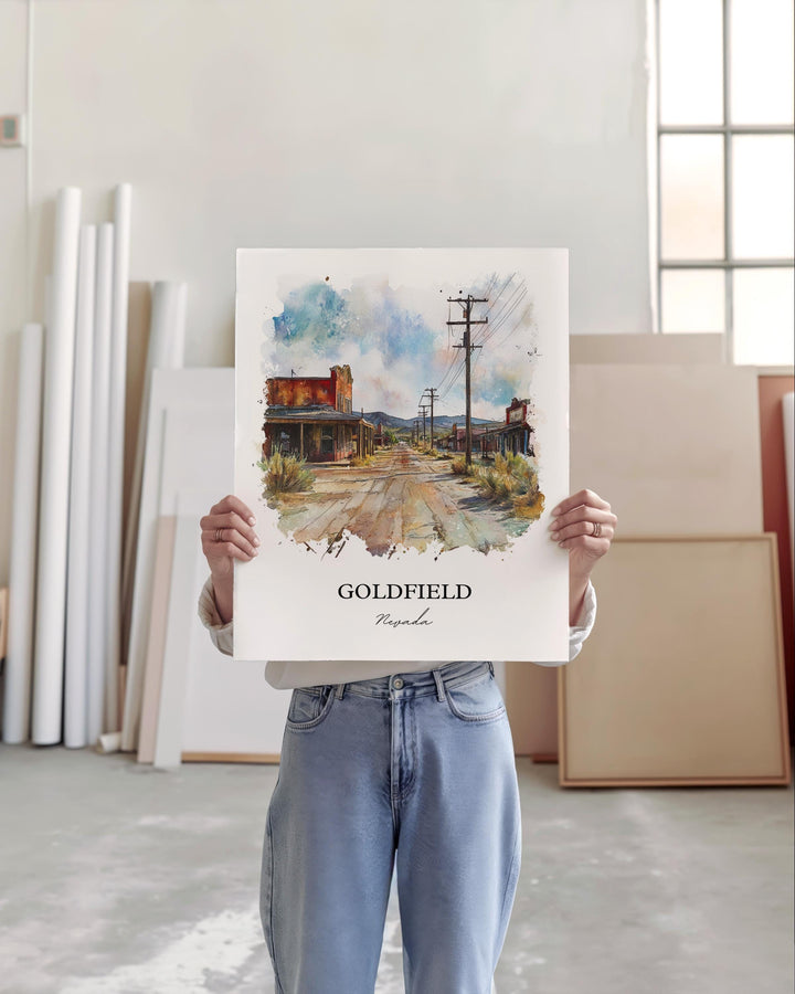 Goldfield NV Wall Art, Goldfield Nevada Print, Nevada Watercolor Art, Esmeralda County Gift, Travel Print, Travel Poster, Housewarming Gift
