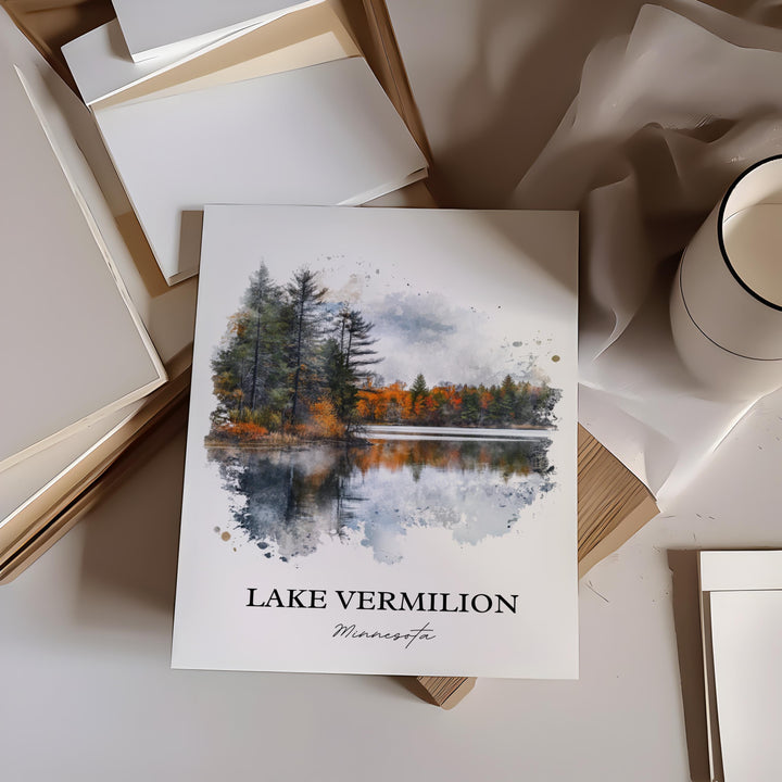 Lake Vermilion Wall Art, Tower Minnesota Print, Minnesota Watercolor, Lake Vermilion MN Gift, Travel Print, Travel Poster, Housewarming Gift