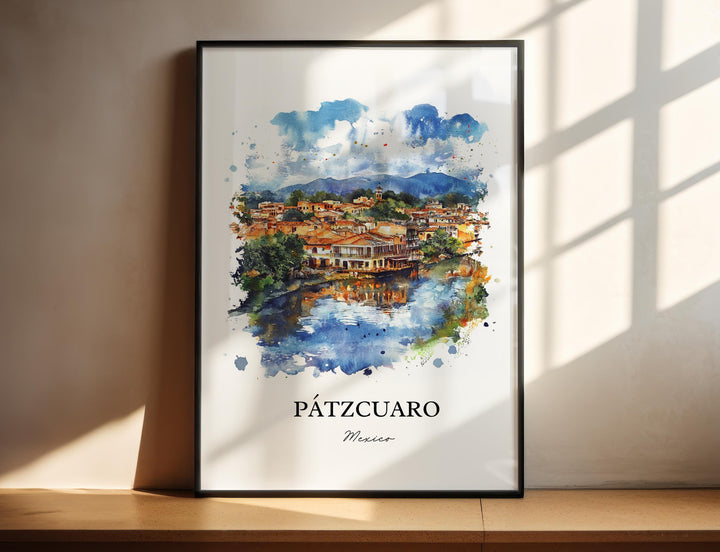 Pátzcuaro Wall Art, Michoacán MX Print, Mexico Watercolor Art, Pátzcuaro Gift, Travel Print, Travel Poster, Housewarming Gift