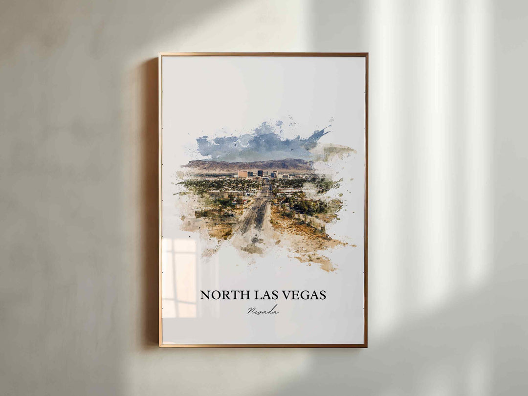 North Las Vegas Wall Art, Las Vegas Print, Nevada Watercolor Art, North Las Vegas Gift, Travel Print, Travel Poster, Housewarming Gift