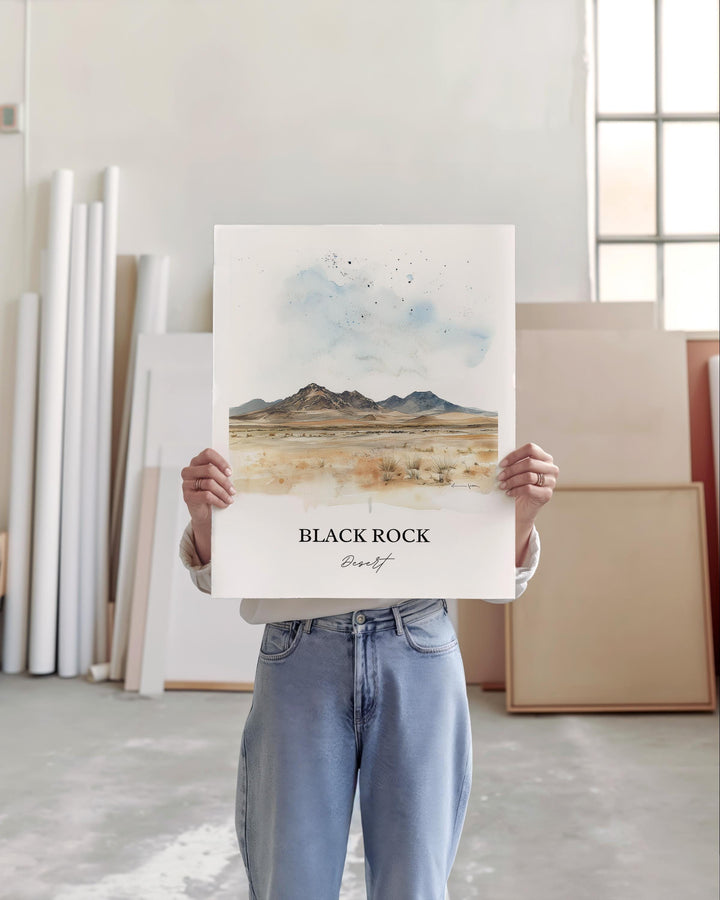 Black Rock Desert Wall Art, Nevada Print, Nevada Watercolor Art, Black Rock Desert Gift, Travel Print, Travel Poster, Housewarming Gift