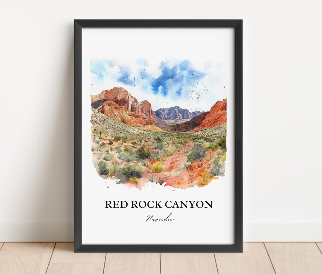 Red Rock Canyon NV Wall Art, Clark County, Print, Nevada Watercolor, Red Rock Canyon Gift, Travel Print, Travel Poster, Housewarming Gift