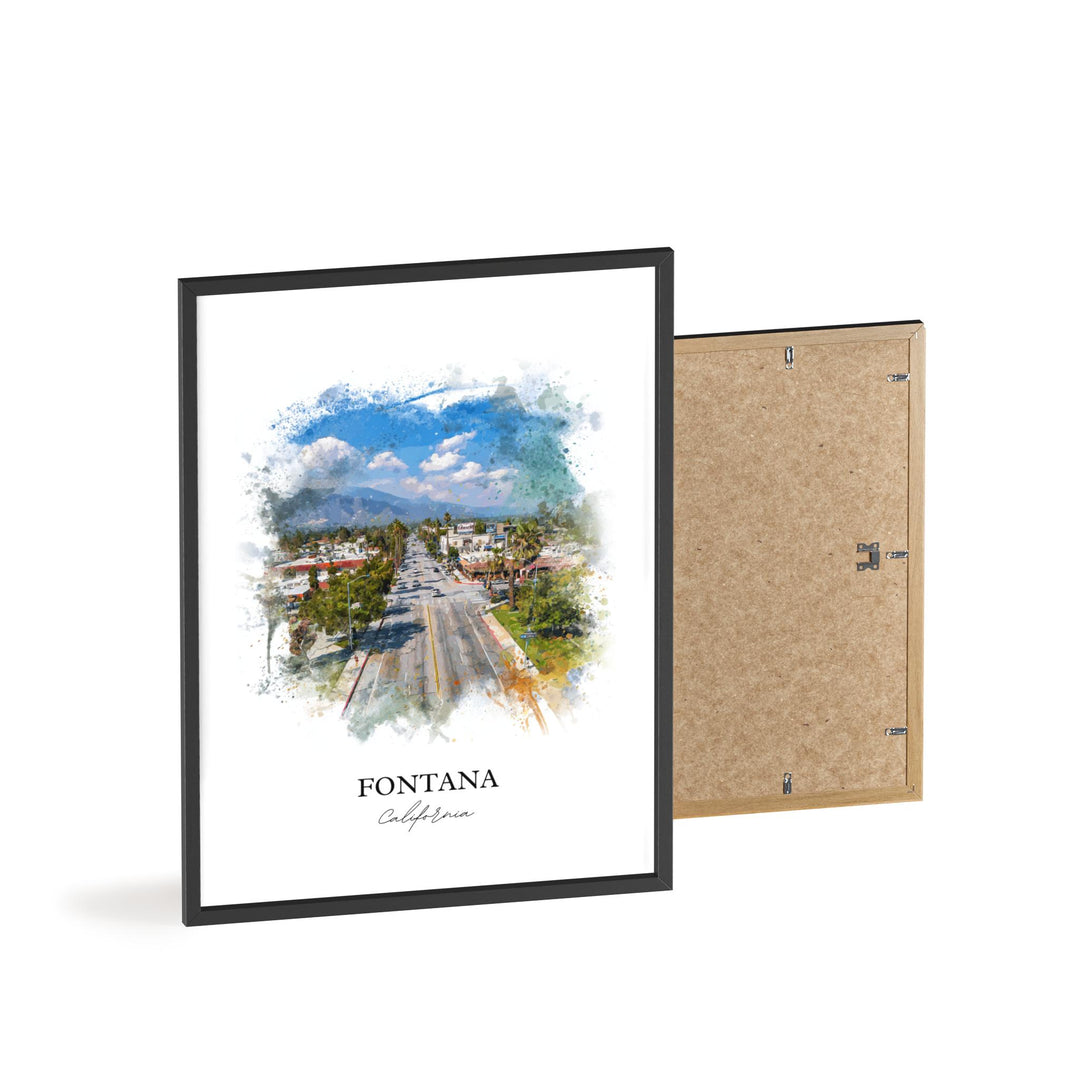 Fontana CA Wall Art, Fontana Print, California Watercolor Art, San Bernardino Gift, Travel Print, Travel Poster, Housewarming Gift